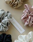Set of 5 Scrunchies S - Midnight Black - Silver Grey - Blush Pink - Powder White - French Beige