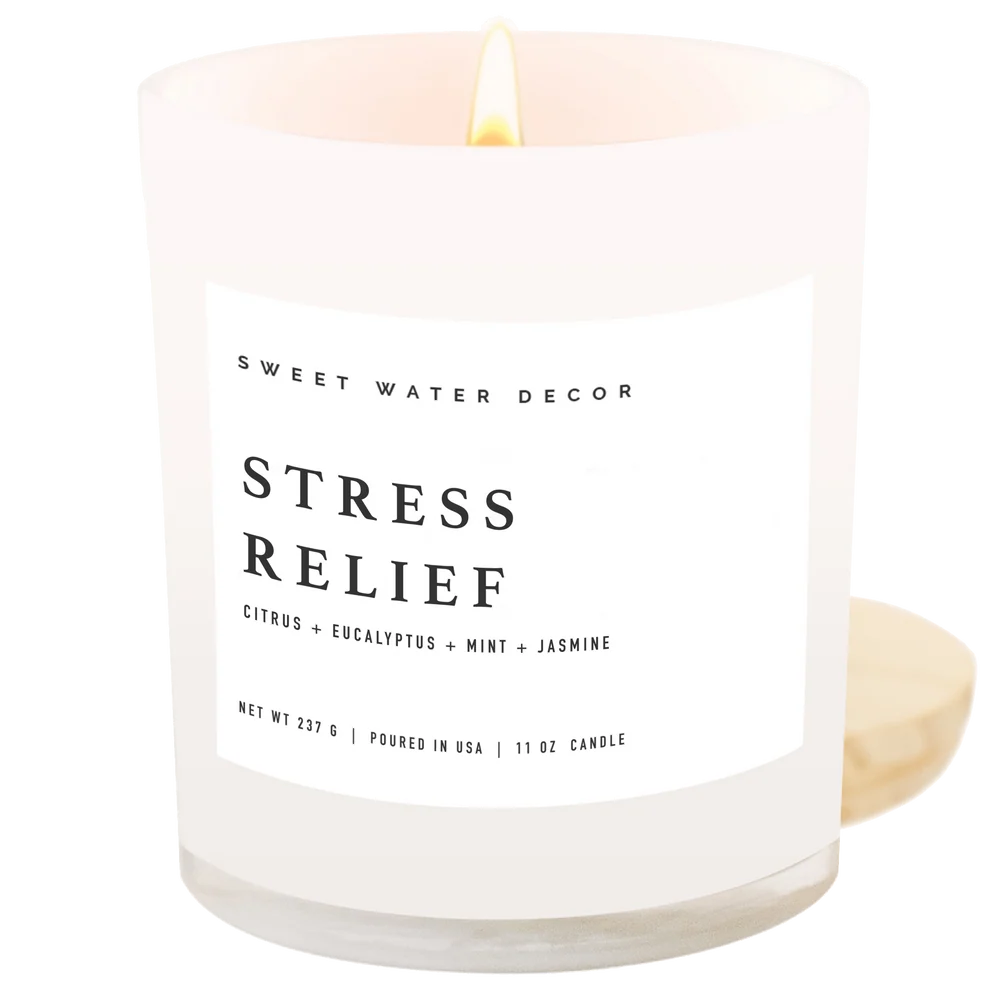 Duftkerze Stress Relief - Sojawachskerze mit Zitrone, Eukalyptus, Minze und Hölzern
